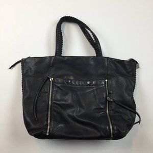 All Saints Fleur De Lis Black Leather Tote Bag